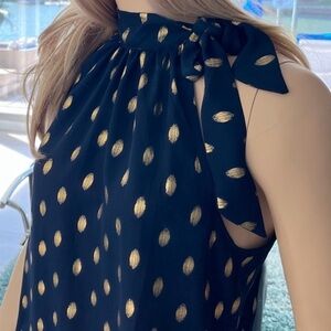 Verdusa Navy Halter top with Gold Dot Print